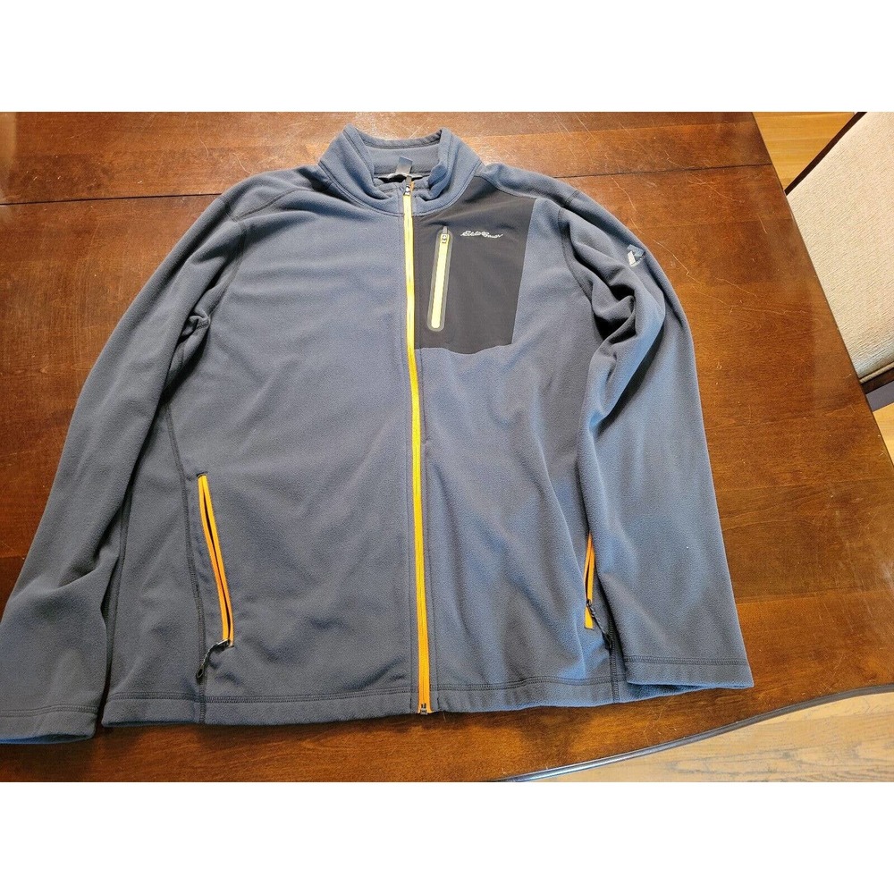 eddie bauer first ascent 1/4 zip fleece mens XL Gray/Orange Mock Neck